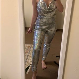 Halter silver sequin jumpsuit